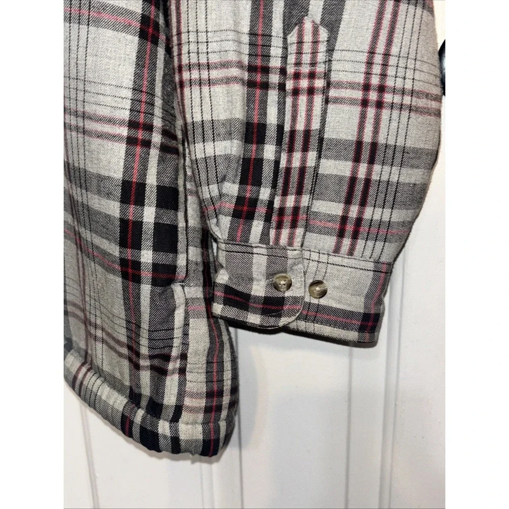 David Taylor Mens Large Grey Black Red Plaid Sherpa Lined Flannel Shacket Jacket